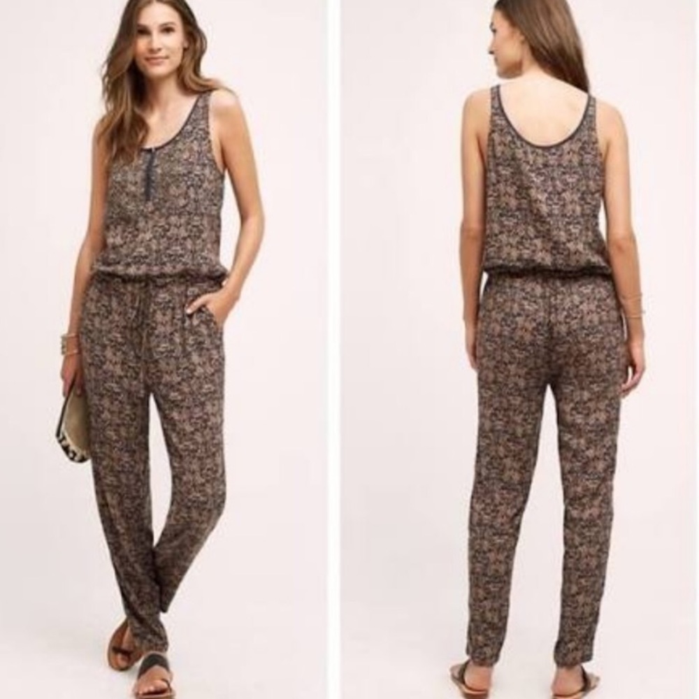 Anthropologie Floral Jumpsuit - Black and Brown